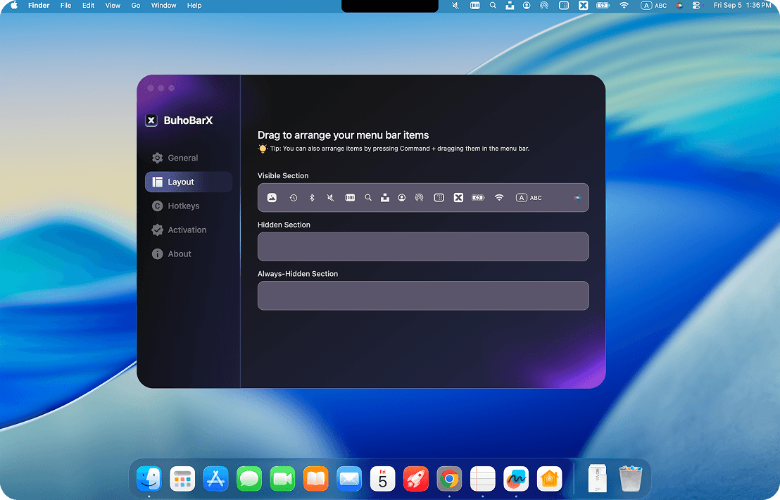 Drag and drop menu bar items