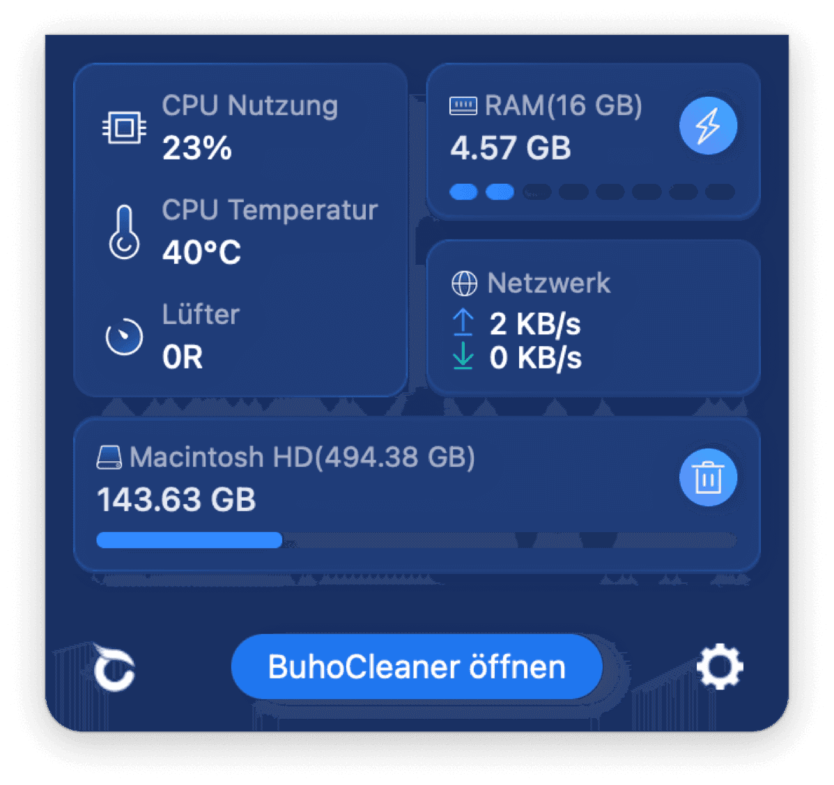 BuhoCleaner status menu pictures