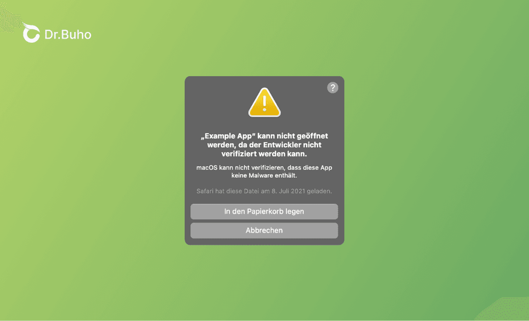 App kann nicht geöffnet werden, da der Entwickler nicht verifiziert werden kann.