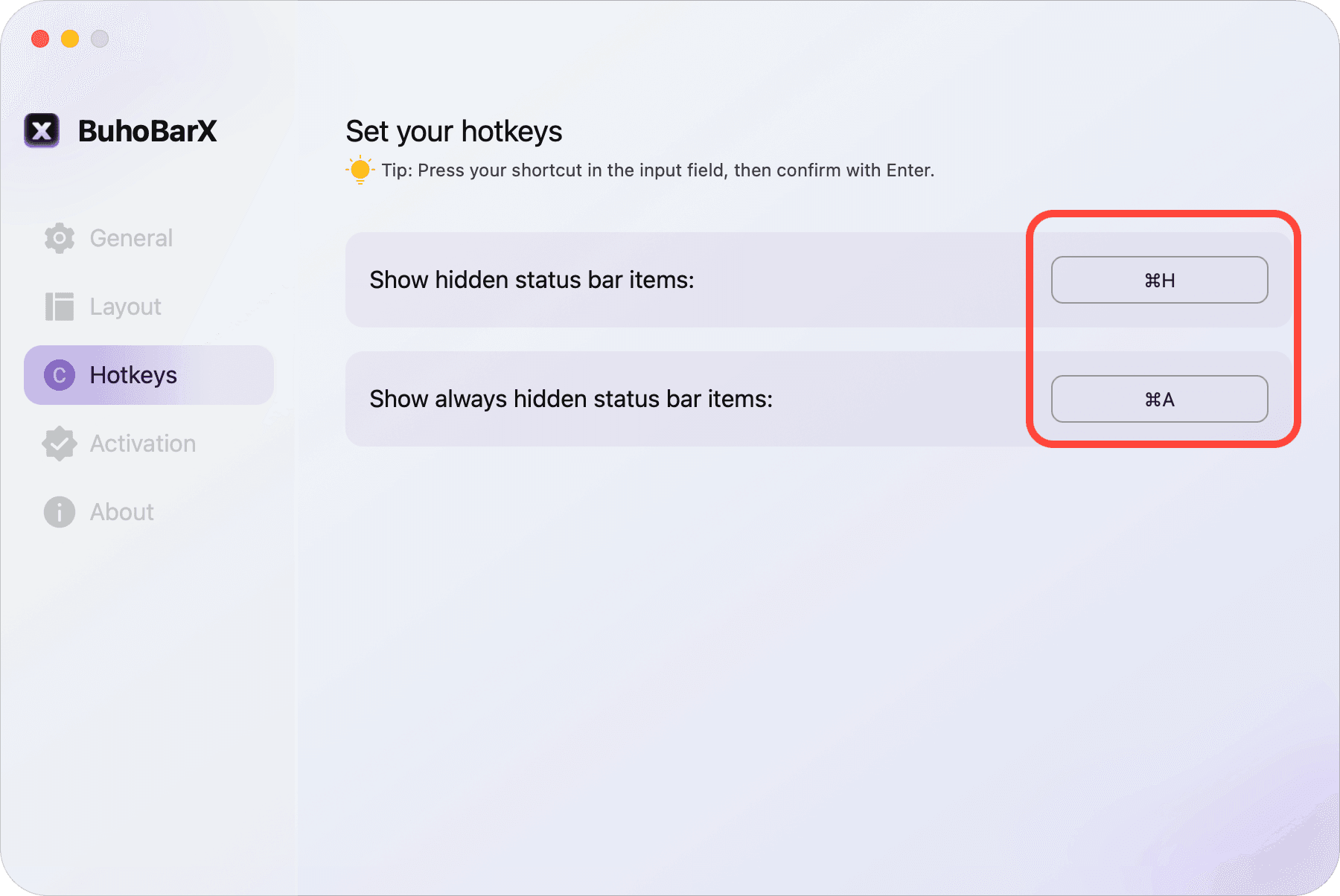 BuhoBarX Hotkeys Settings