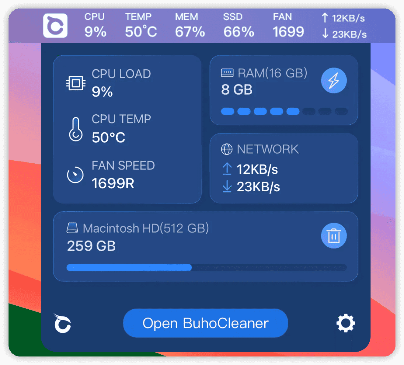 Monitor CPU in Real Time in Mac Menu Bar Using BuhoCleaner