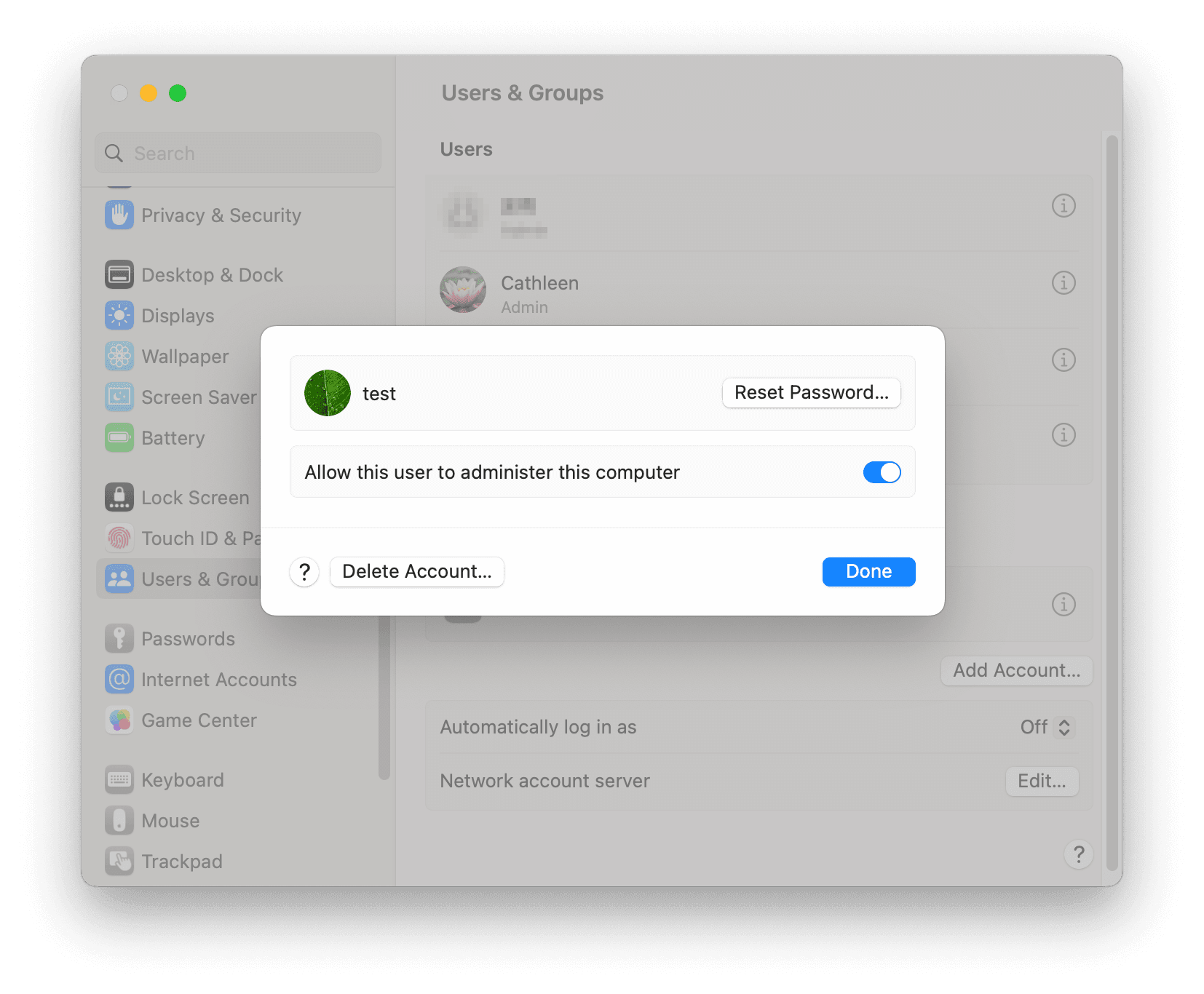 change user account type on Mac