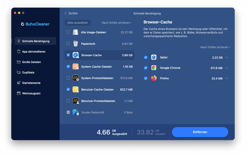Durch BuhoCleaner Caches auf Mac schnell leeren