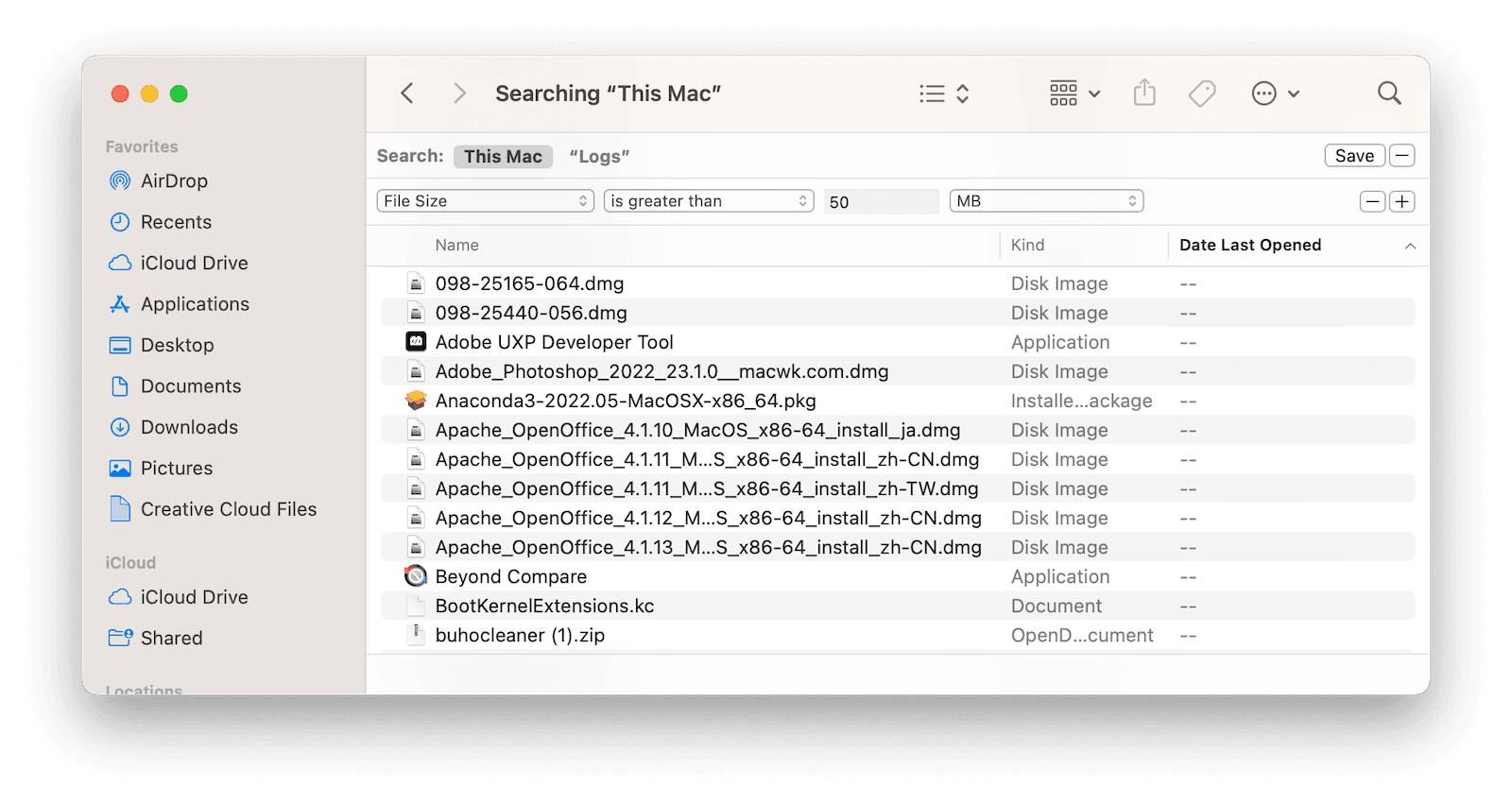 Manually Find Large Files on Mac in Finder