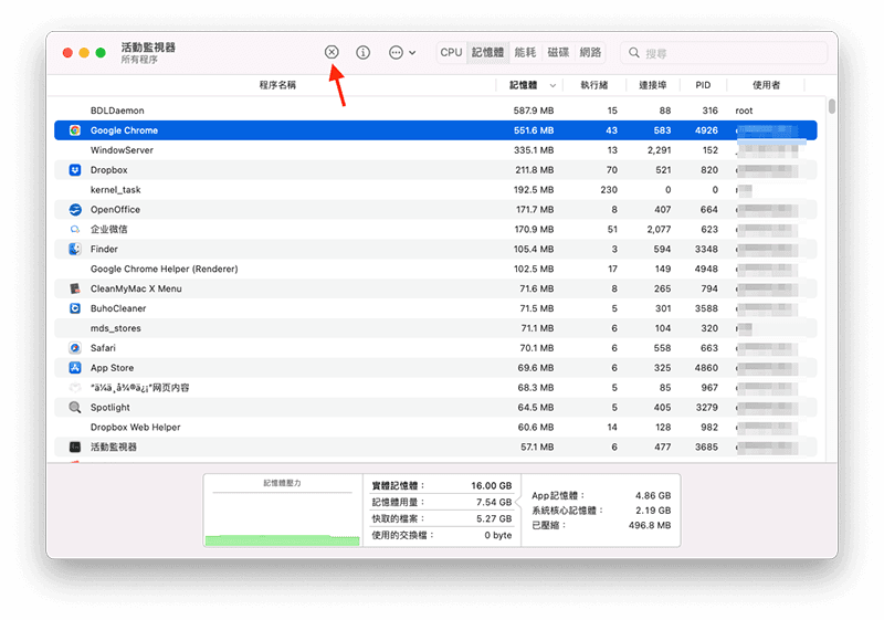 結束耗記憶體資源的進程