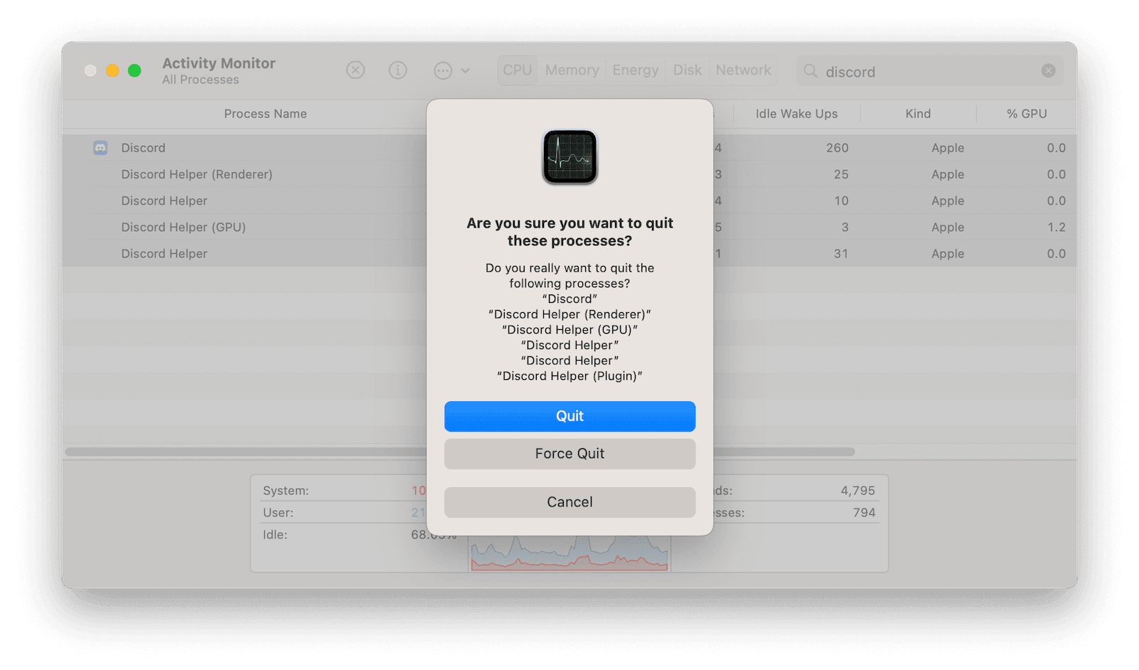 Quit Discord with Activity Monitor