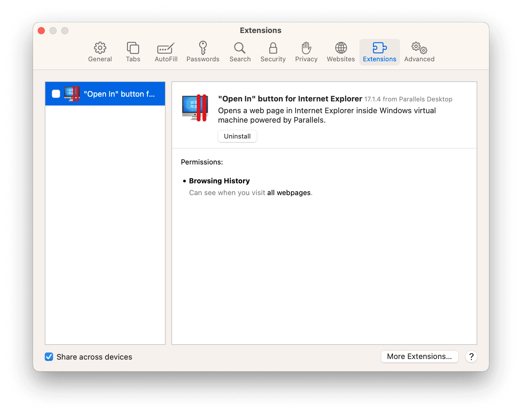 Remove Safari Extensions