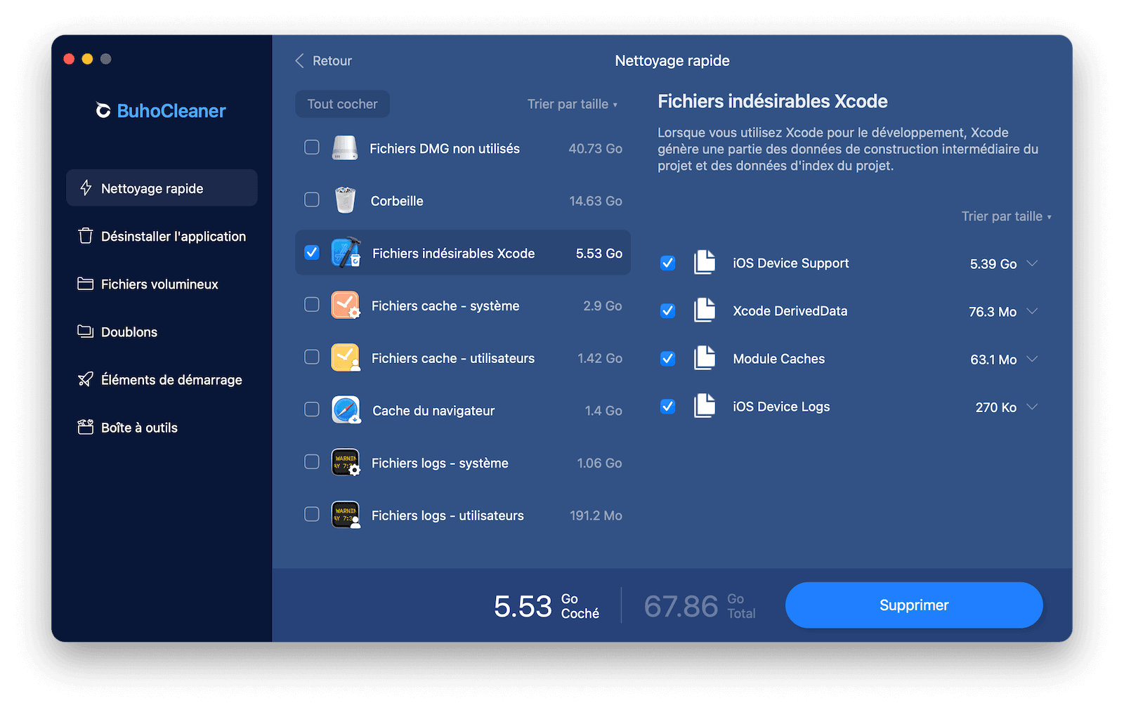 Supprimer les fichiers indésirable Xcode sur BuhoCleaner