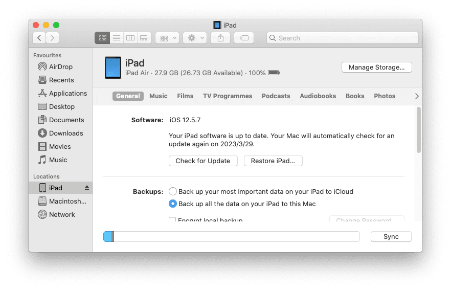 Restore iPad in Finder
