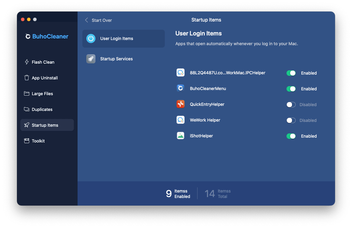 Disable Startup Items in BuhoCleaner