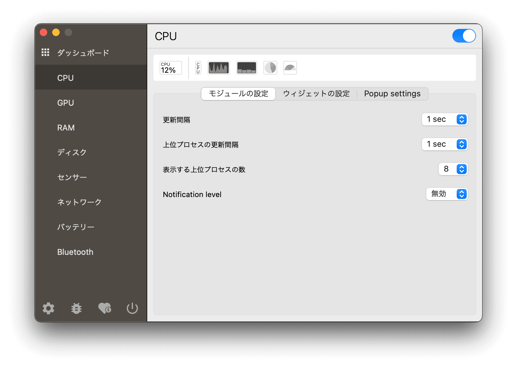 Macパフォーマンスモニター: Stats