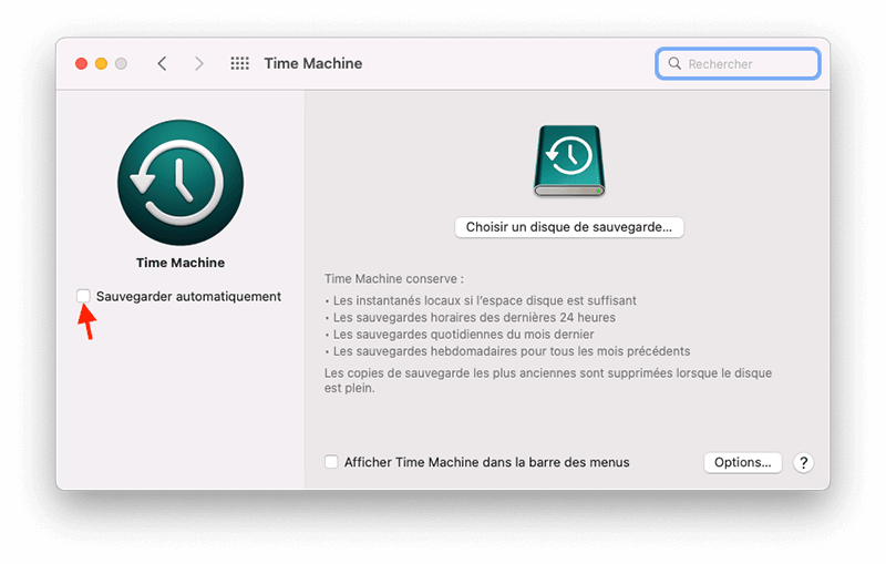 Disable Time Machine Backups