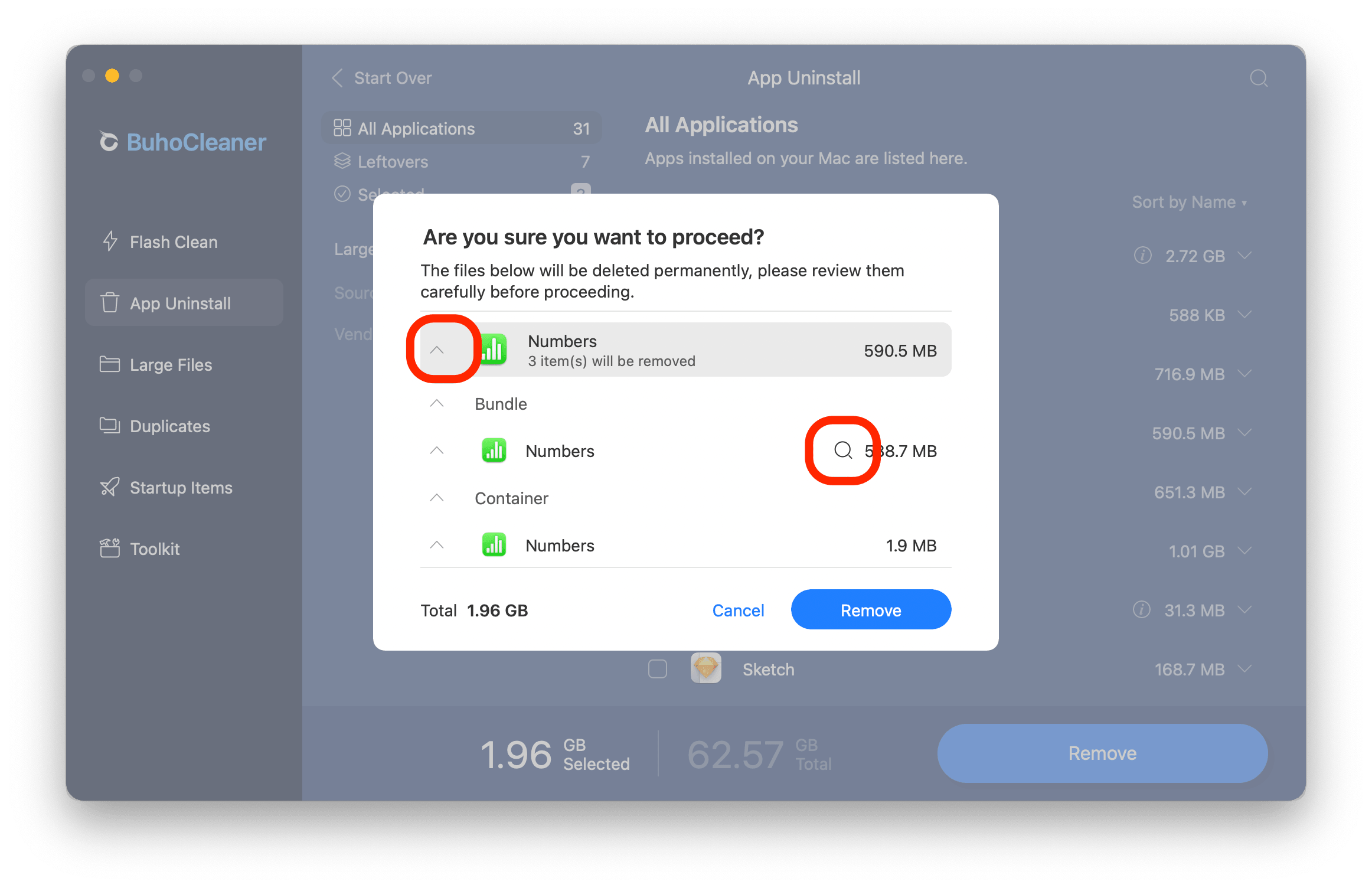 Confirm To Remove Apps