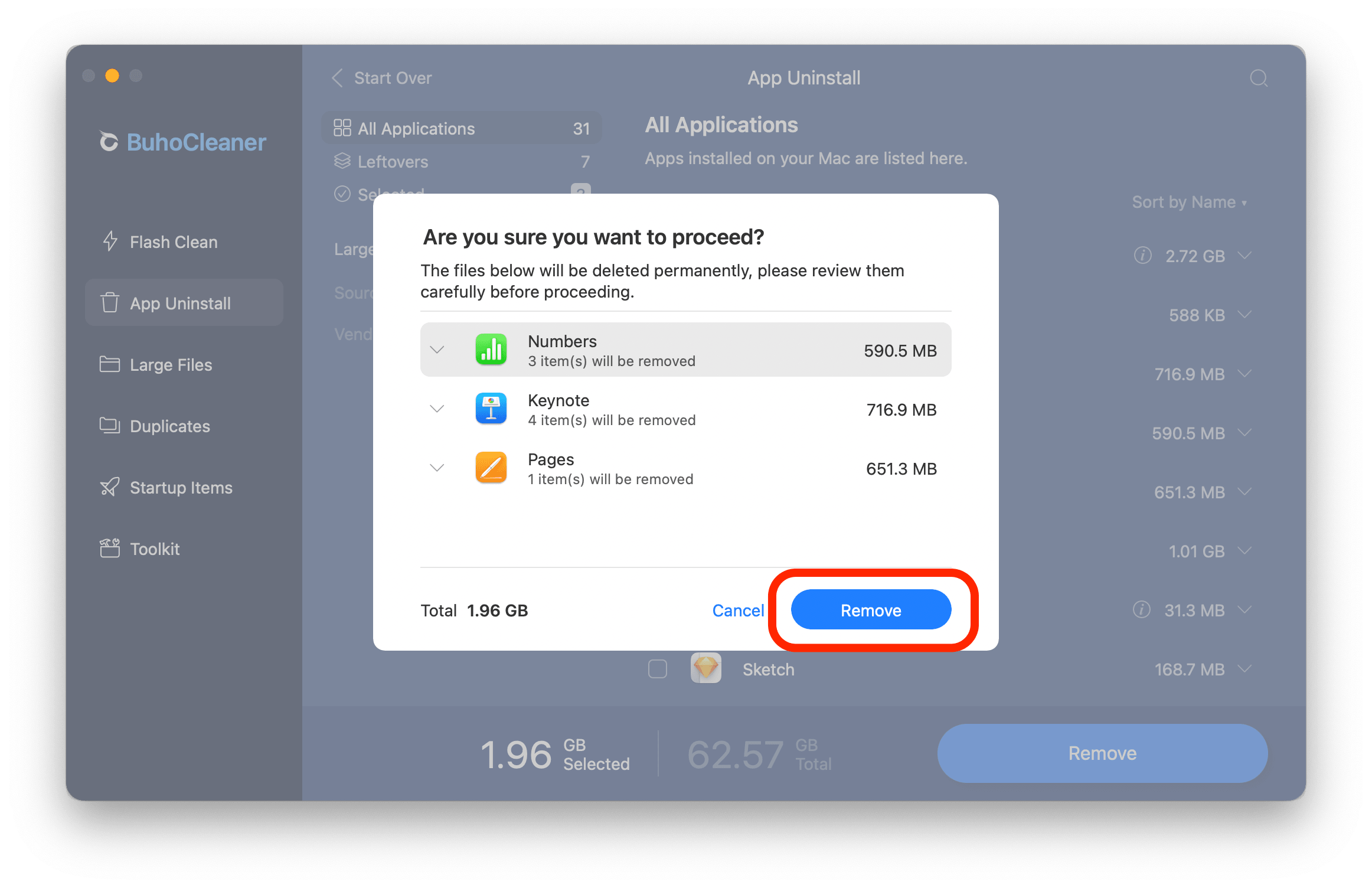 Start To Remove Apps