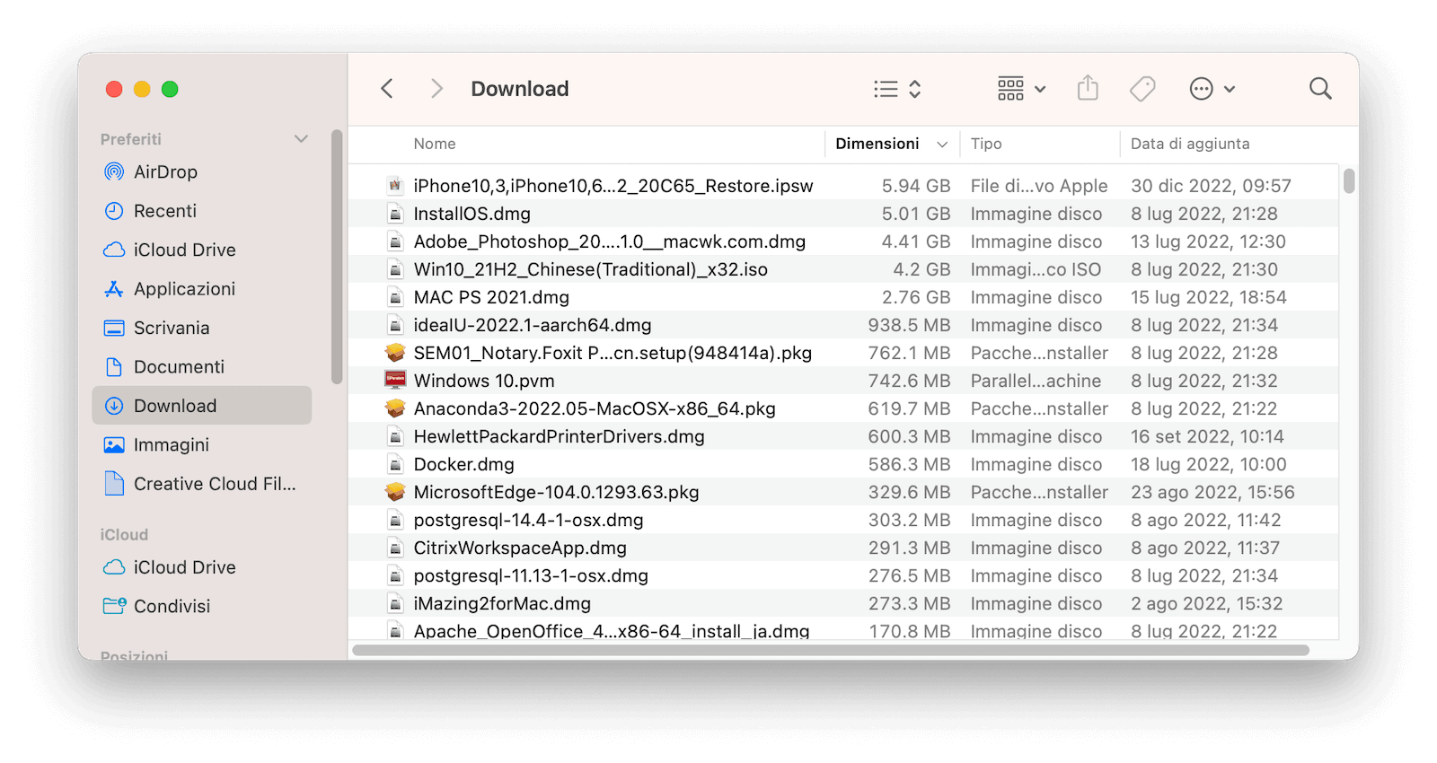 Cancellare la cartella di download