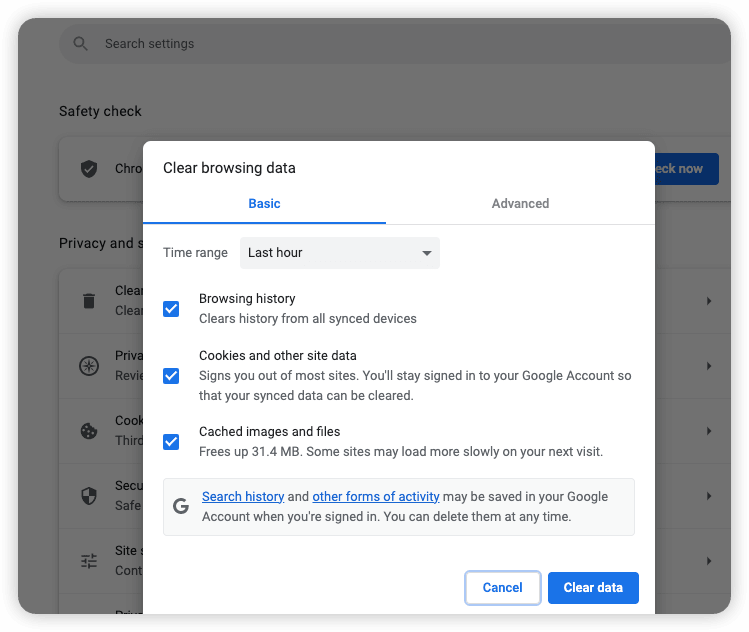 Clear Google Chrome Browsing Data