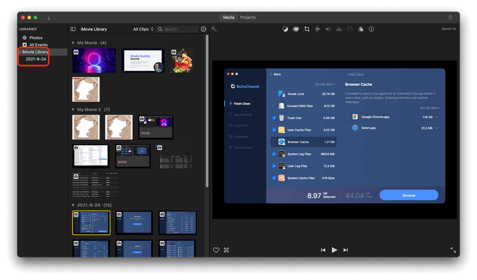 Clear iMovie Library