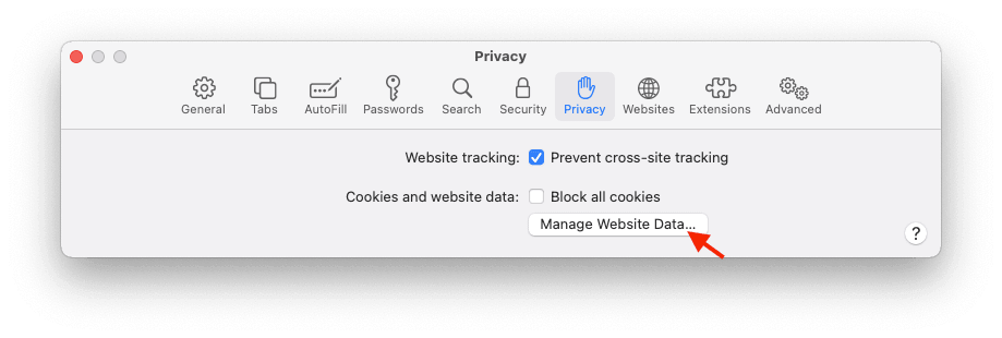 Clear Safari Caches in Privacy