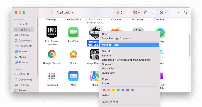 Delete Fortnite in Finder