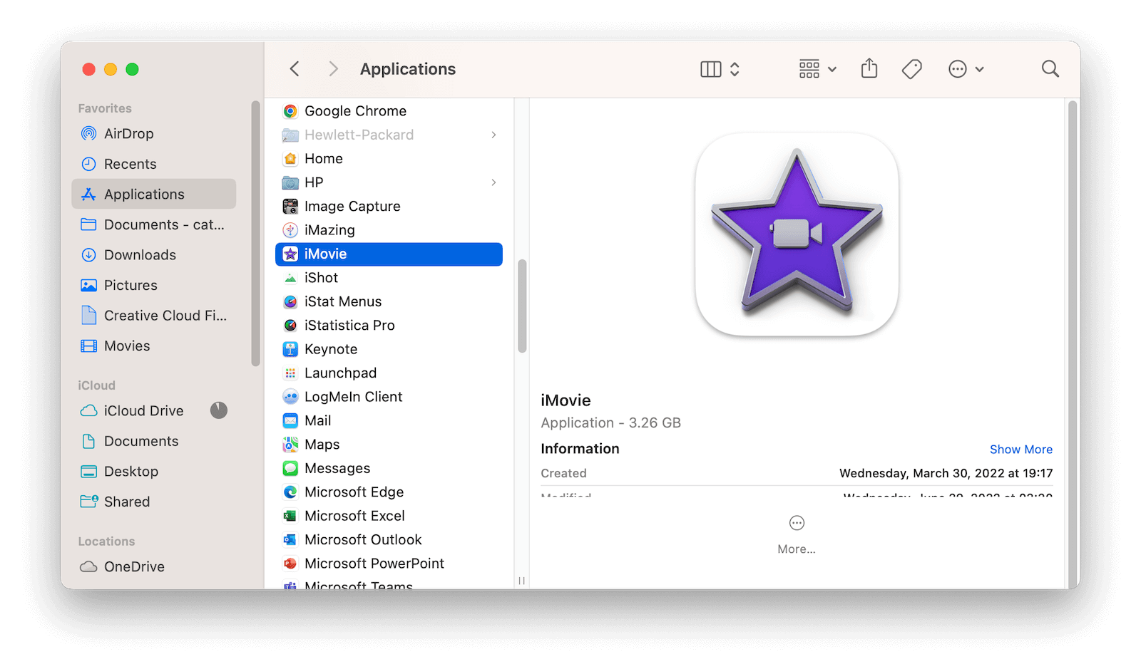 Uninstall iMovie with Finder