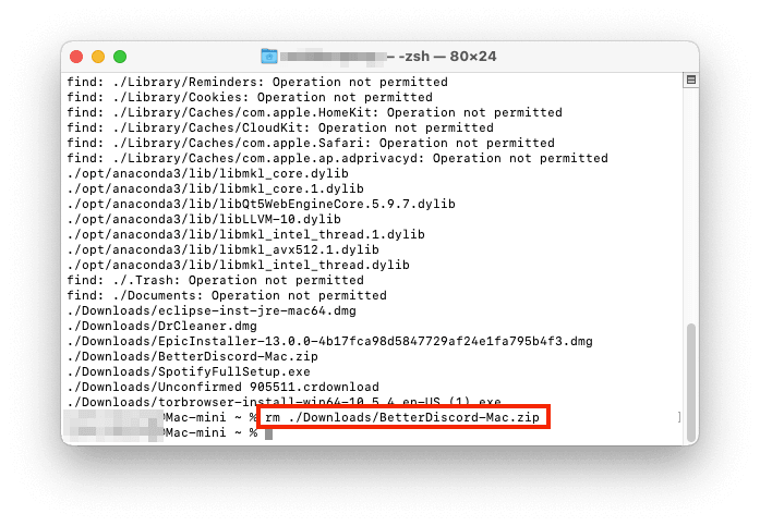 Supprimer les fichiers volumineux avec Terminal