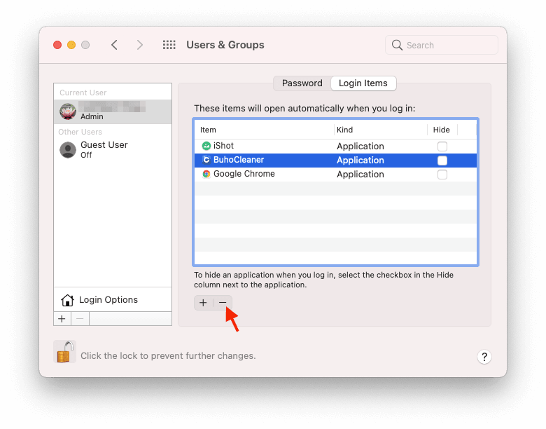 Disable Login Items on Mac
