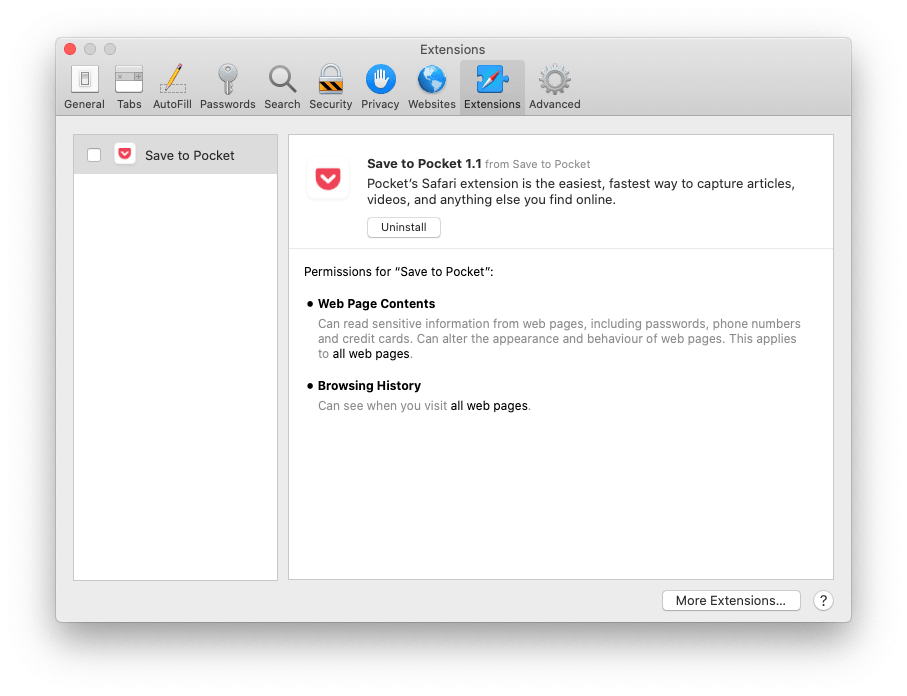 Disable Unwanted Safari Extensions