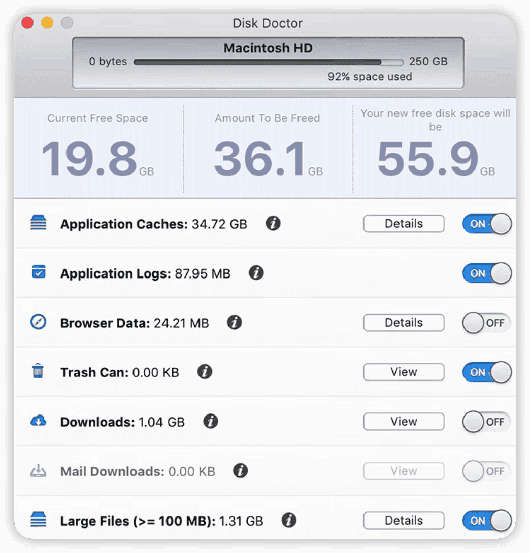 meilleurs logiciels de nettoyage et d'optimisation Mac - Disk Doctor