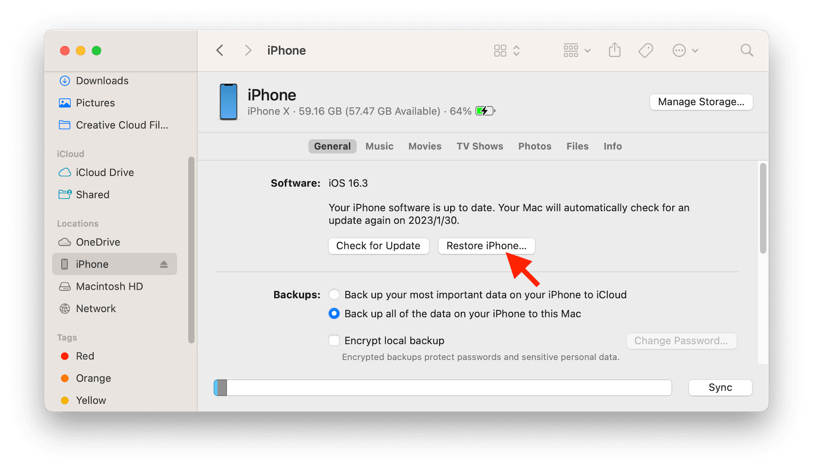 Downgrade iOS with Finder