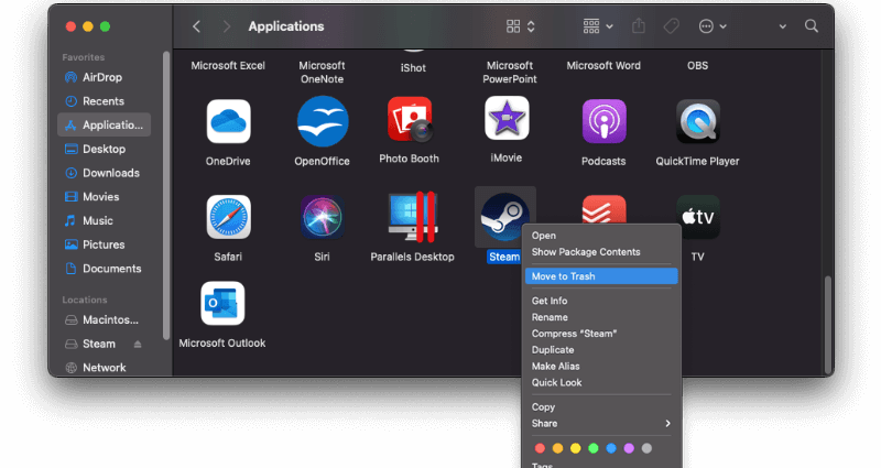 Move Steam App to Trash