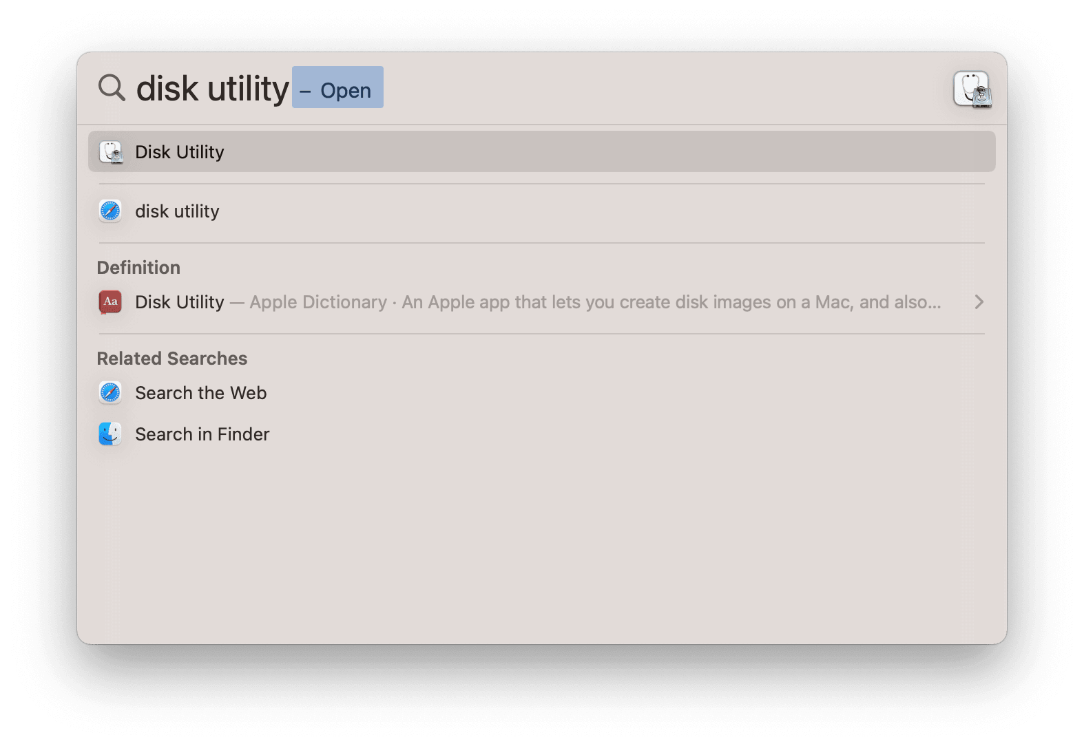 open Mac Disk Utility with Spotlight