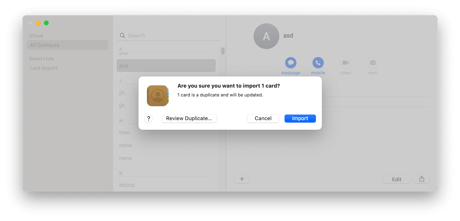 Open .vcf File in Contacts on Mac