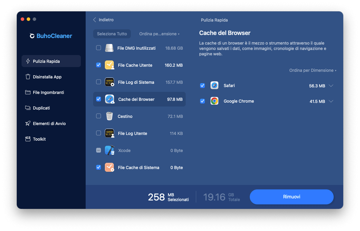 Cancella rapidamente le cache su Mac con BuhoCleaner