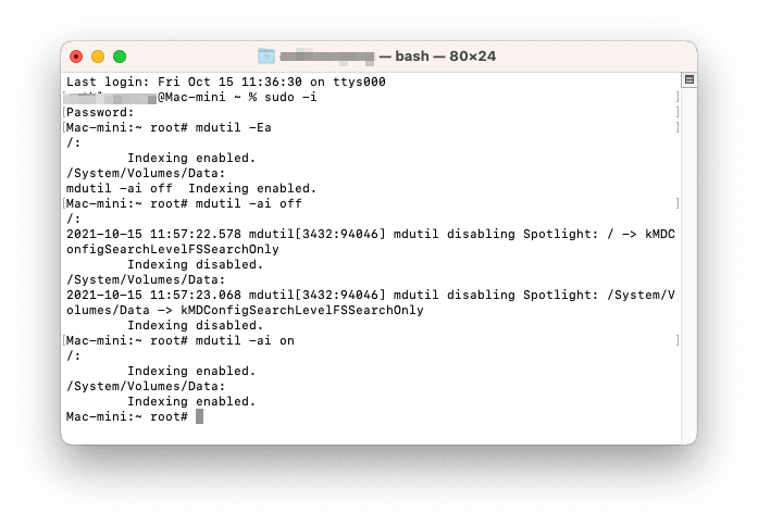 Cómo reindexar Spotlight con Terminal