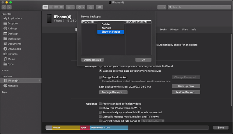 Remove iOS Backups in Finder