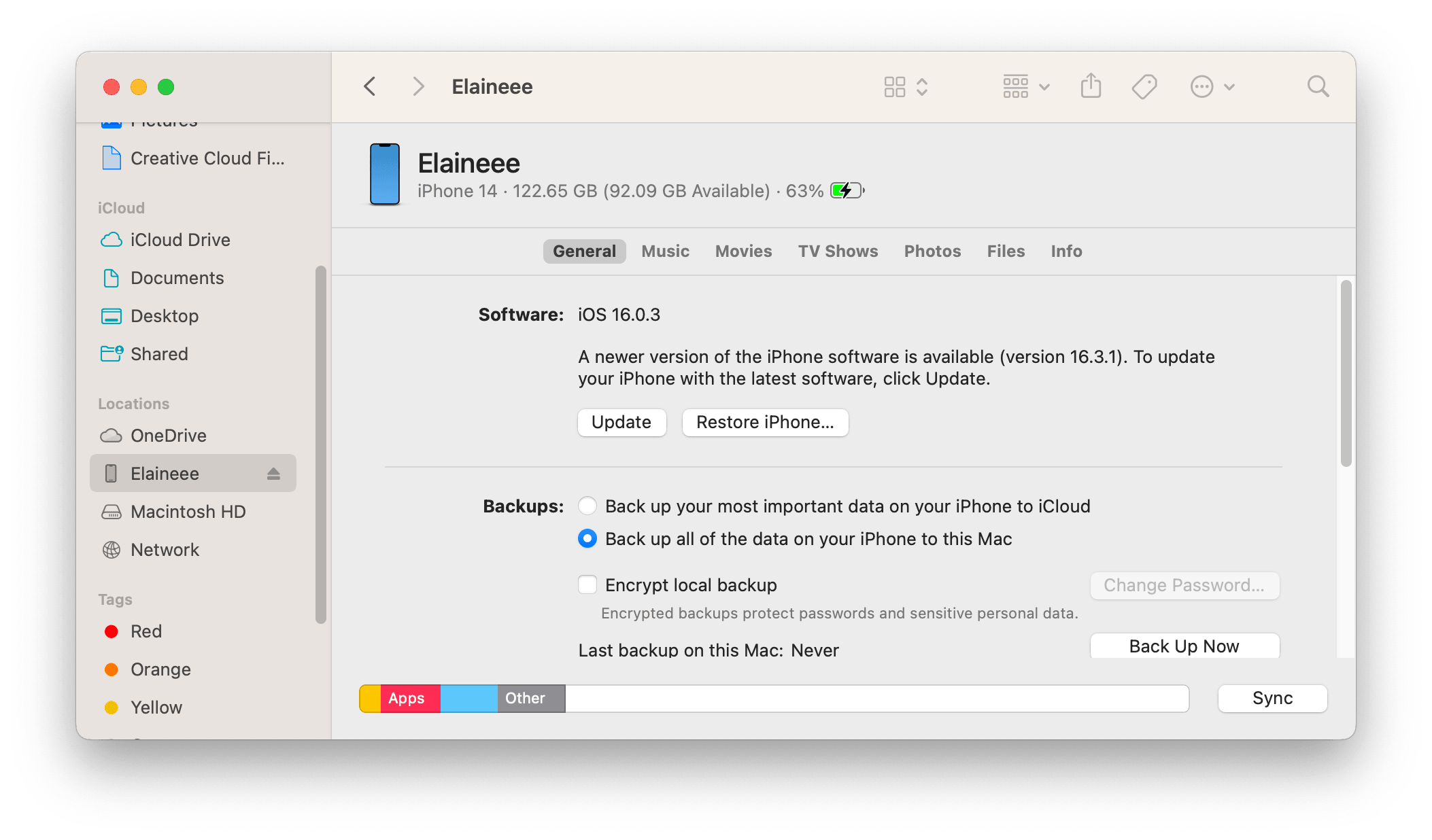Restore iPhone with Finder