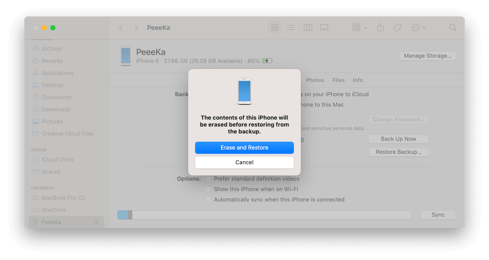 Restore iPhone with Finder