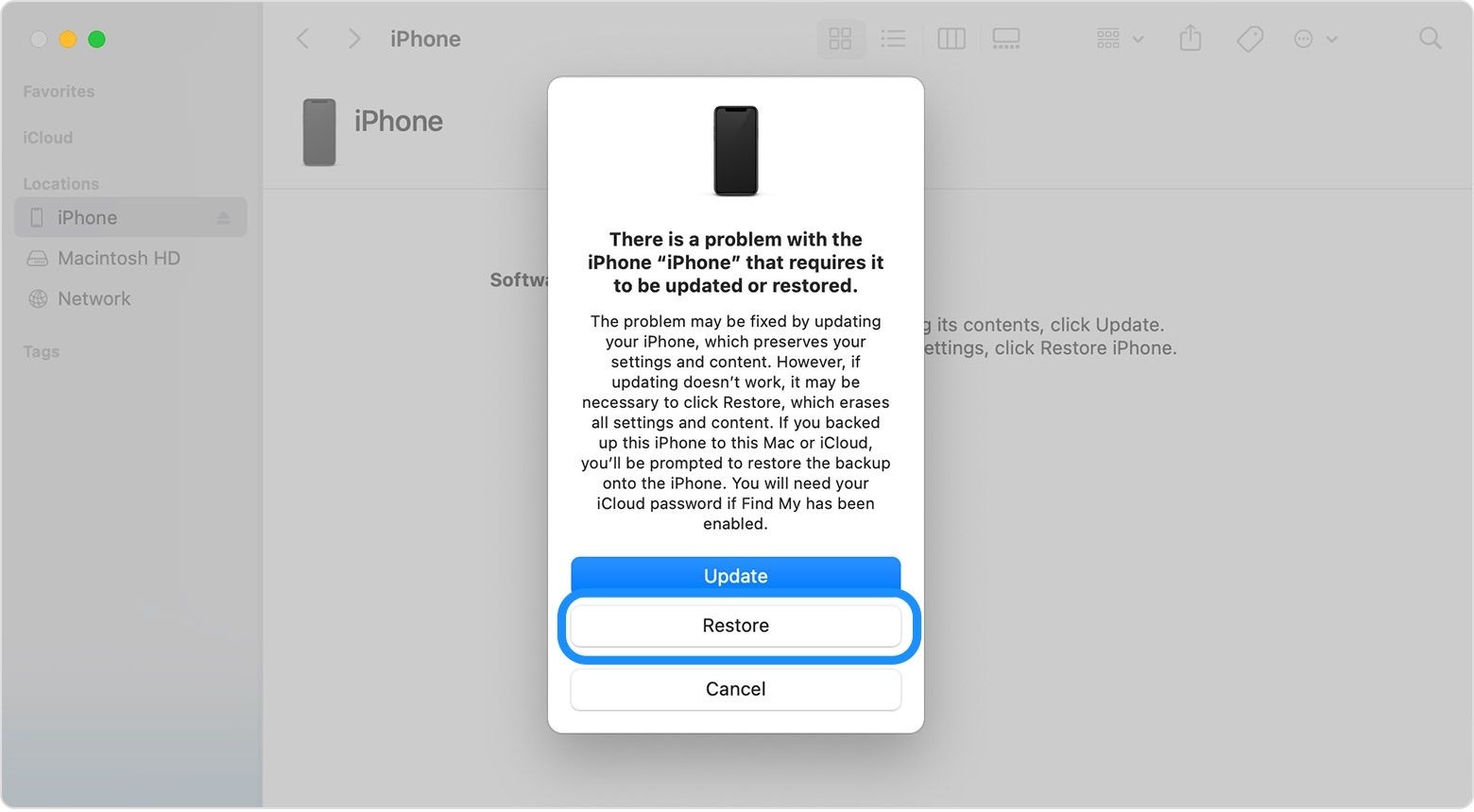 Restore iPhone with iTunes