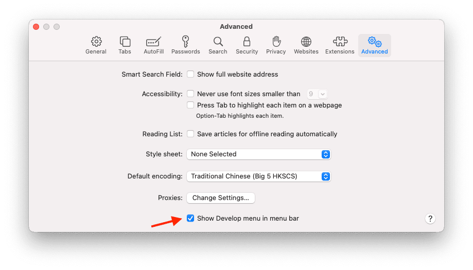 Show Develop Option in Safari's Menu