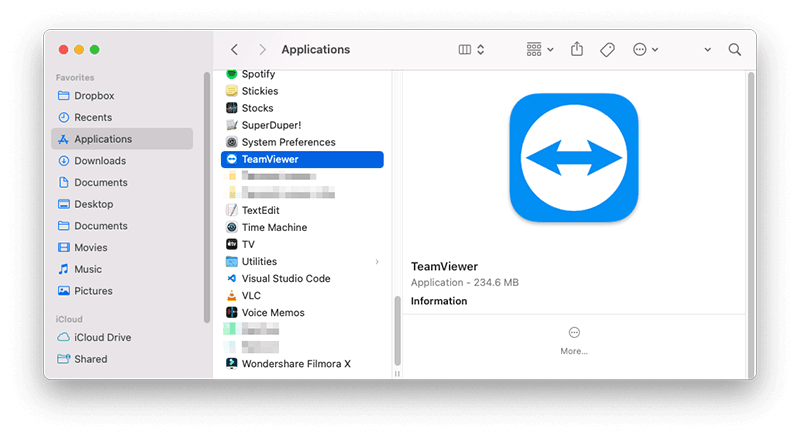 Uninstall TeamViewer with Finder