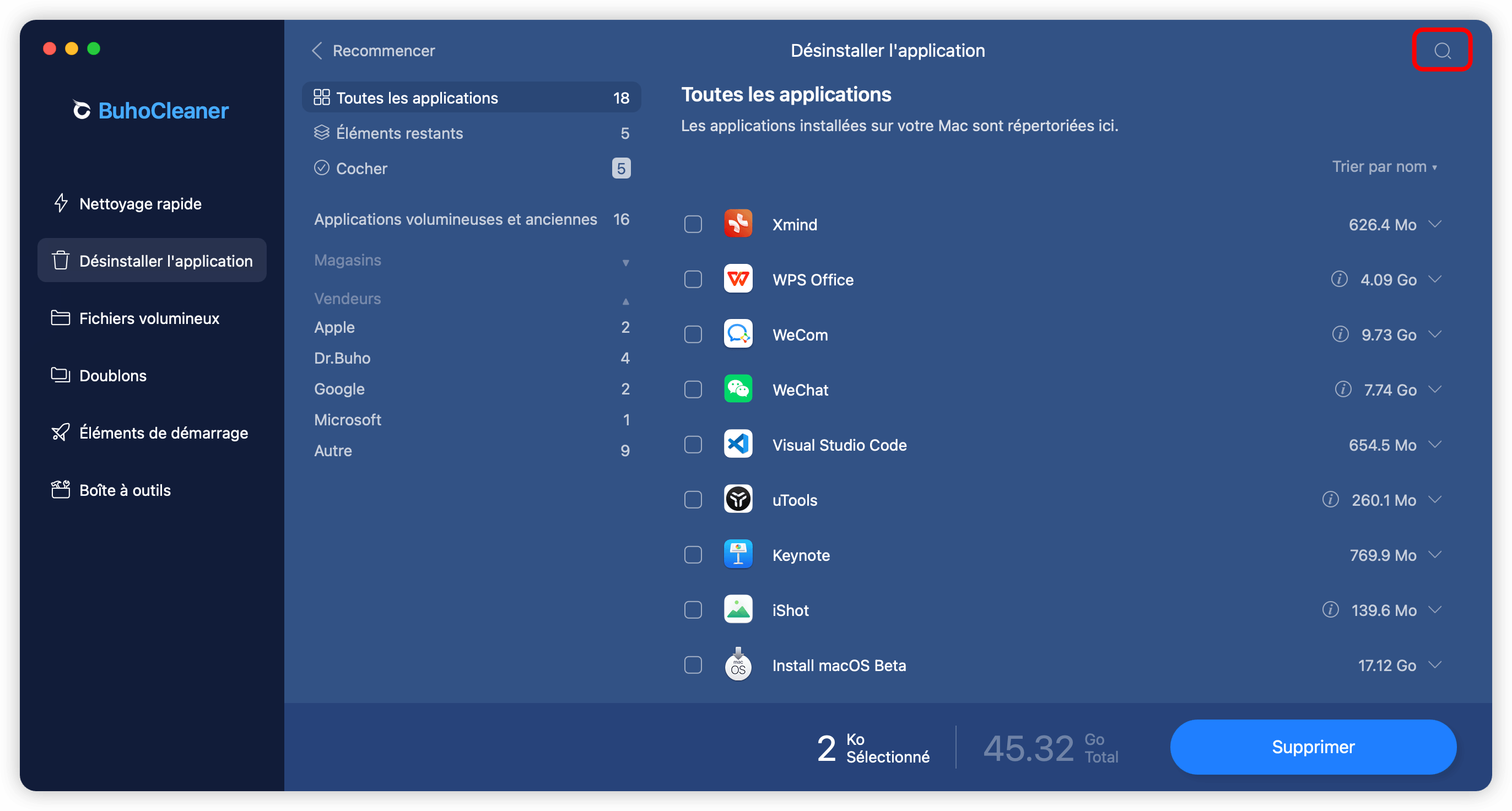 La recherche d'applications
