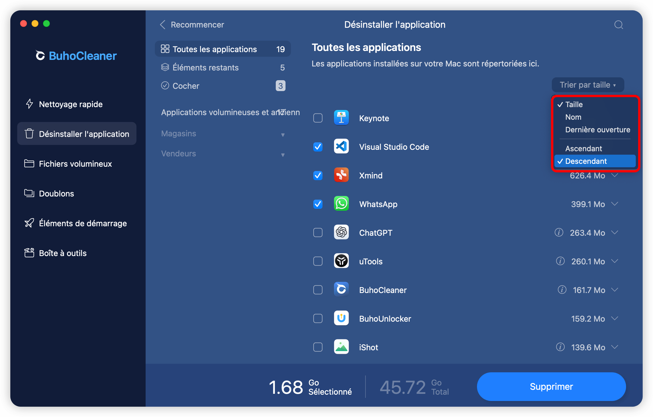 Trier les applications