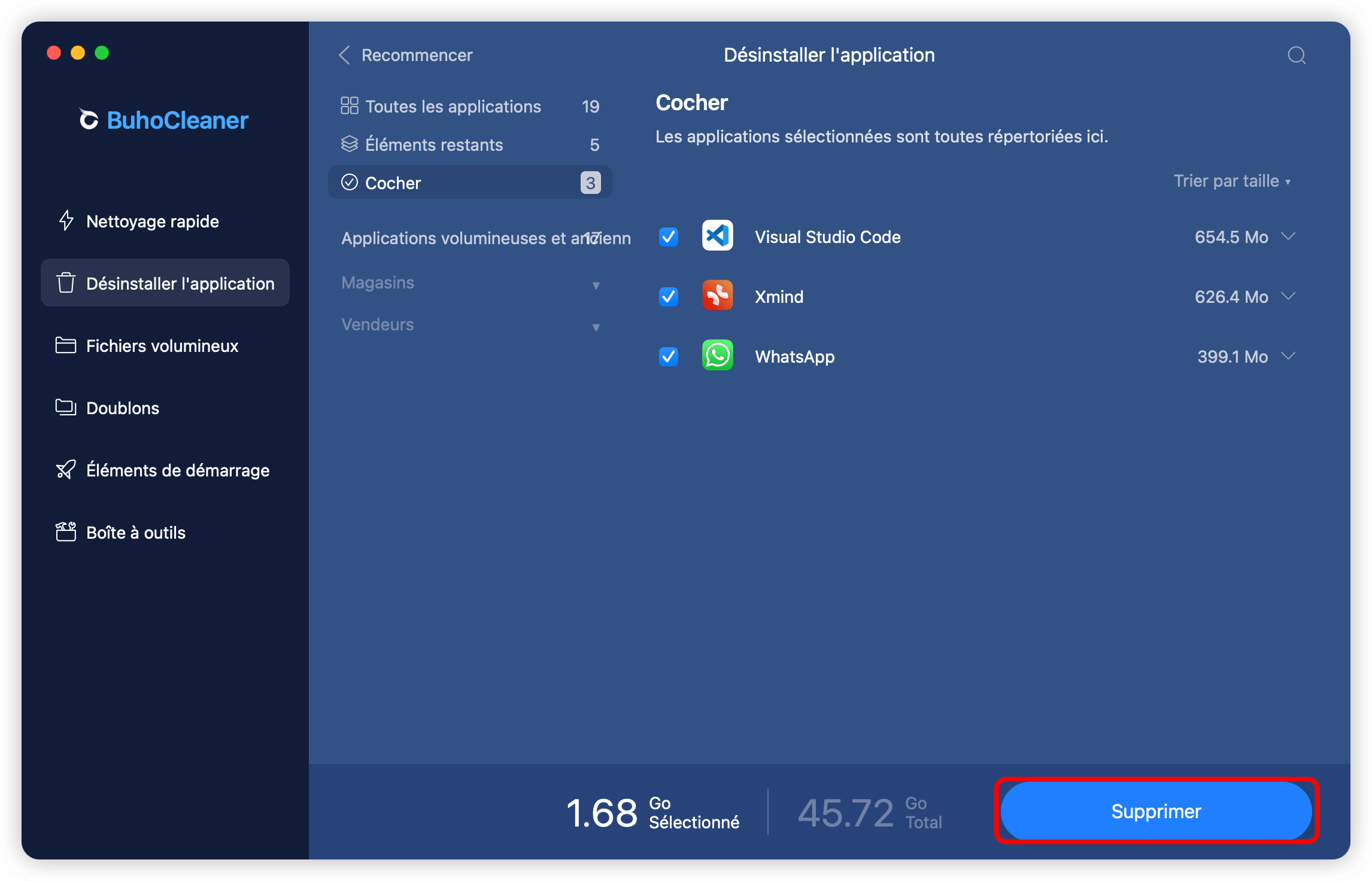 Commencer à supprimer les applications