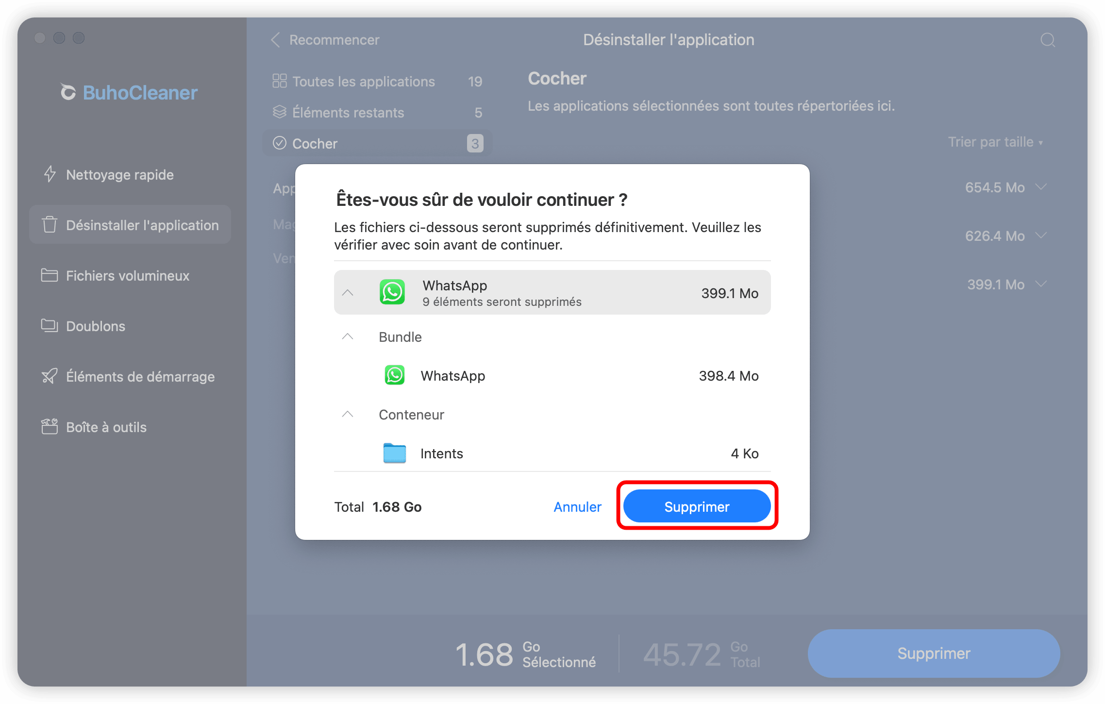 Veuillez vous sûr de vouloir supprimer cette application