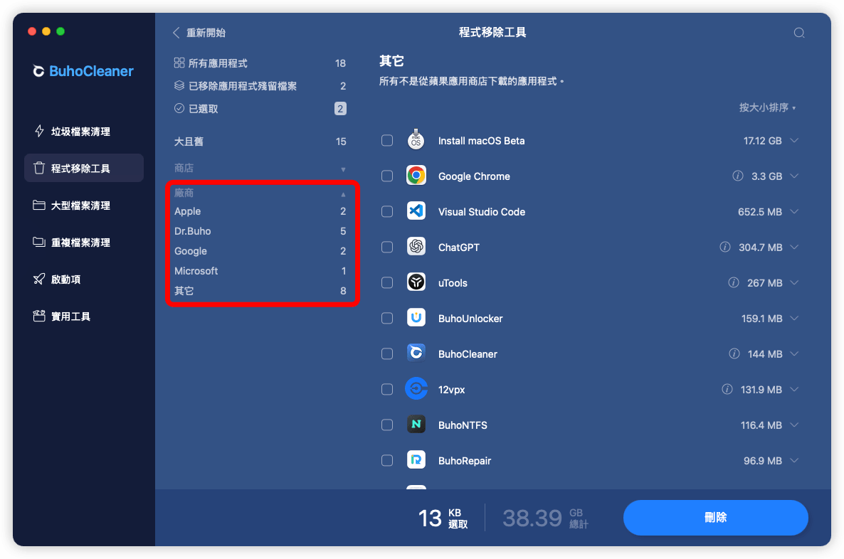 從廠商來源來篩選