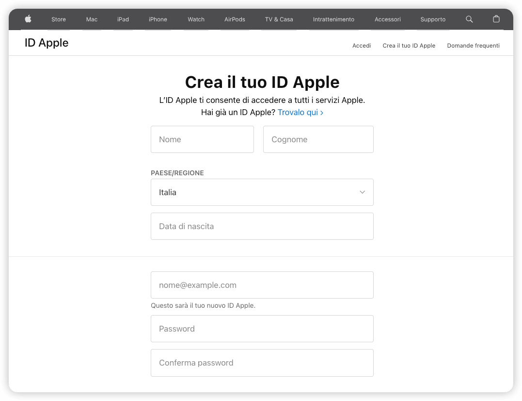 Apple ID sign up