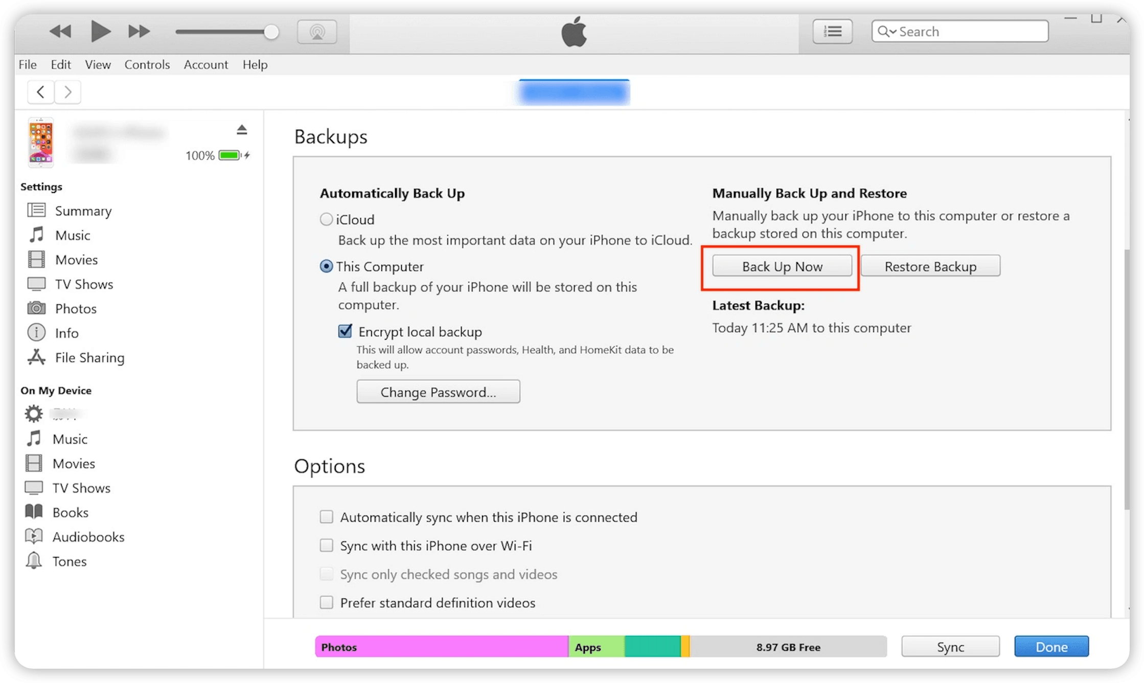 Back up iPhone to Mac with iTunes