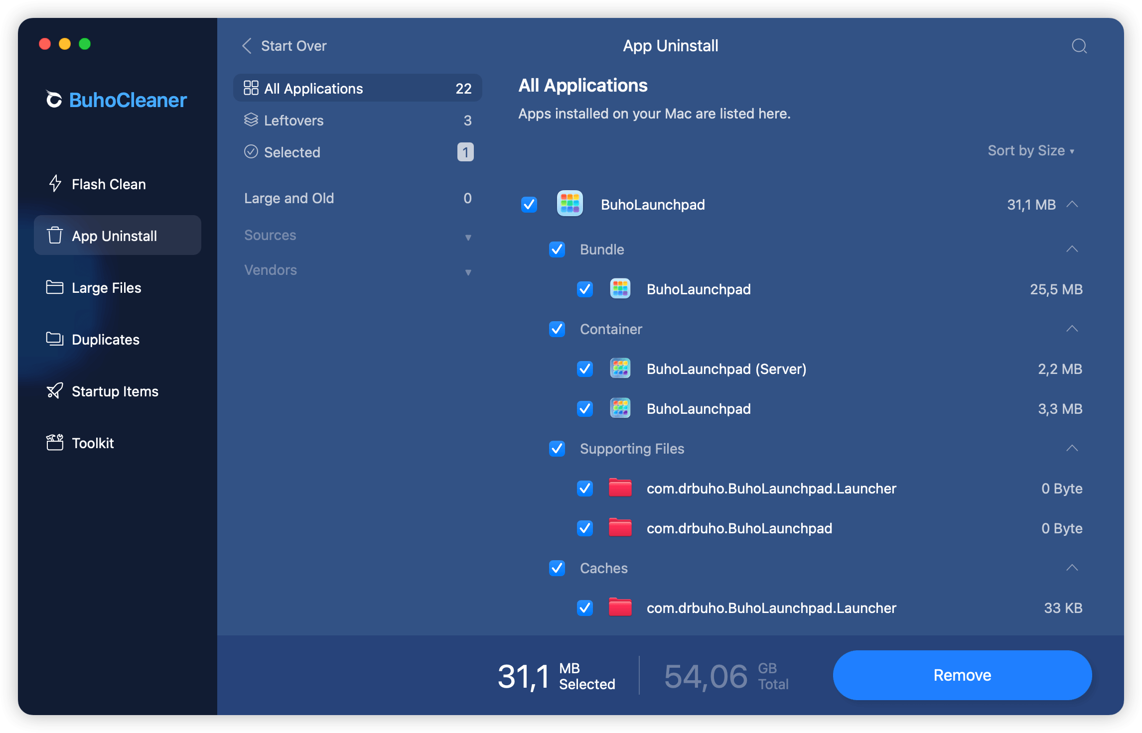delet BuhoLaunchpad in BuhoCleaner