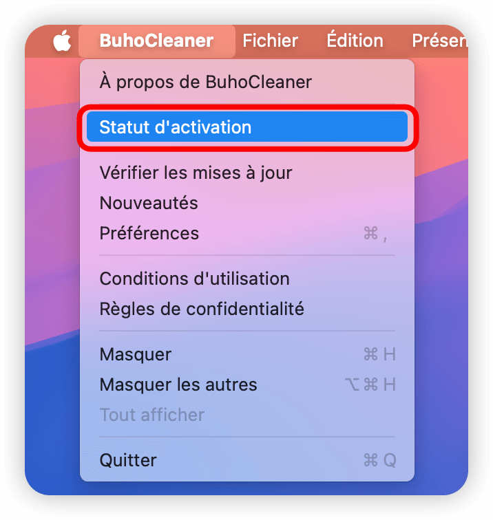 Statut d'activatio de BuhoCleaner