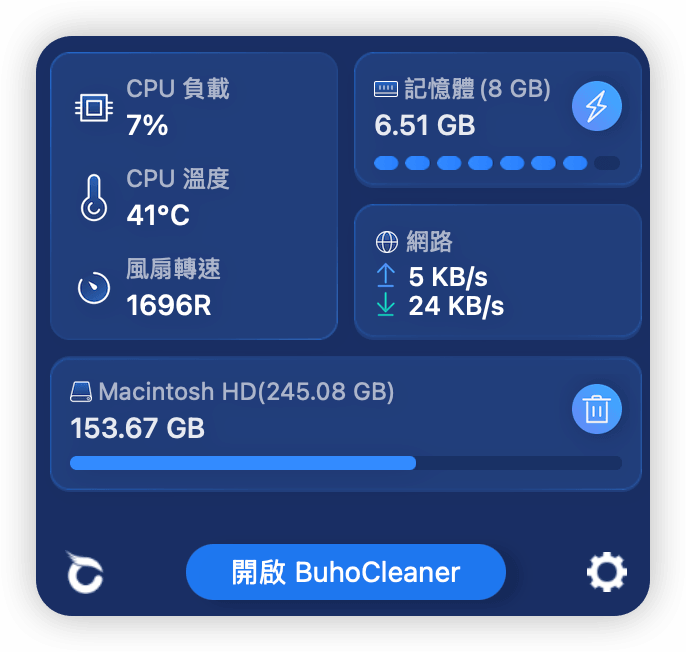 BuhoCleaner 狀態選單主界面